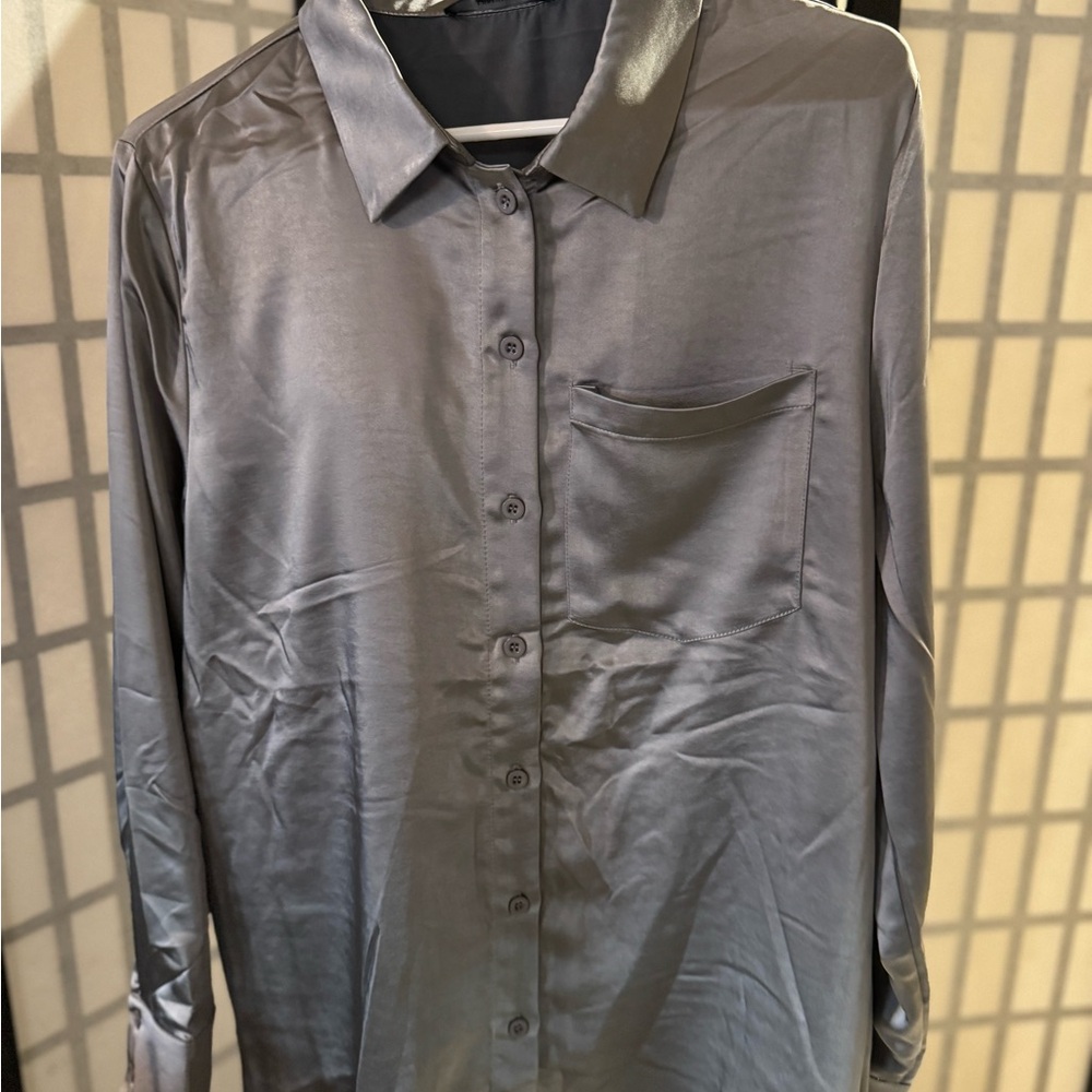Forever 21 Gray Satin Blouse